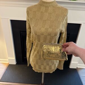 Vintage Jeri-Jo New York Gold Metallic Knit Sweater +Matching Clutch Set (1970s)